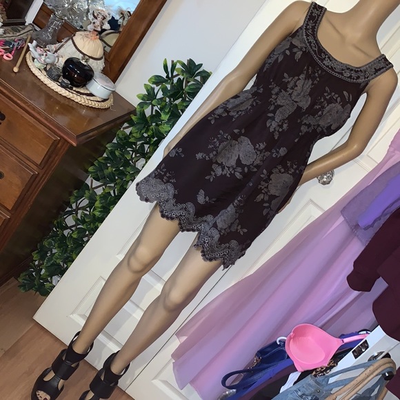 Chocolate scoop neck mini dress with embroidered detail S M L - Picture 3 of 12